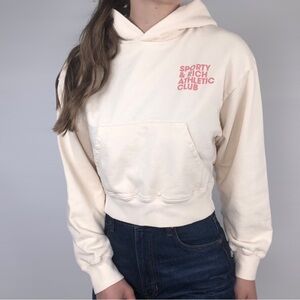 Sporty and Rich Athletic Club Exercise Often Cropped Hoodie‎ Cream Size XS